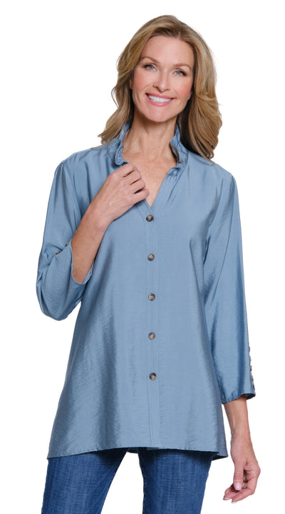 Solid Crinkle Woven Shirt - Plus - Chambray