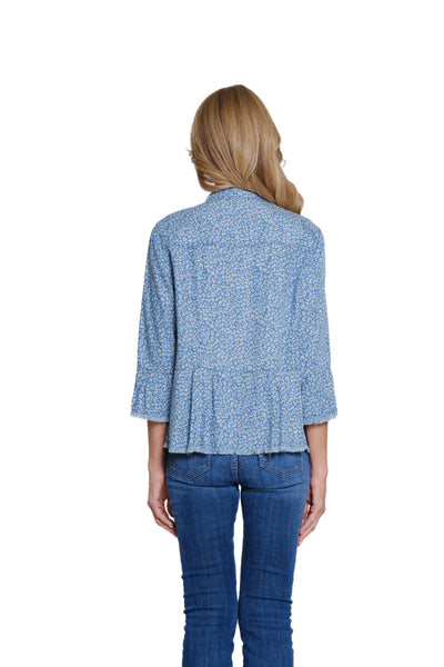 Peplum Jacket with Flounce Sleeves - Petite - Denim Print