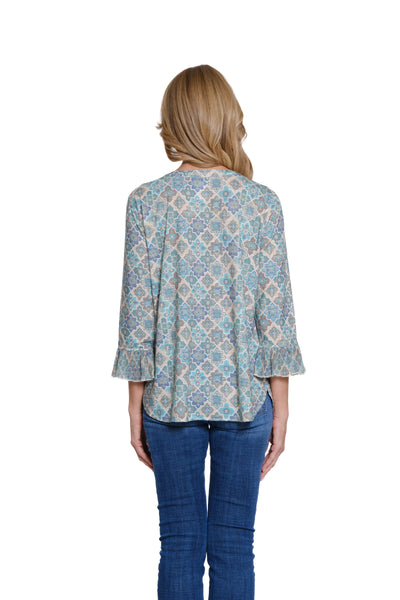 Printed Pleated Flounce Sleeve Top - Multi
