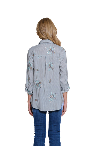 Embroidered Crinkle Shirt - Petite - Chambray