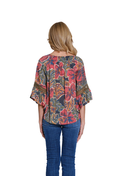 Printed Crinkle Woven Top with Flounce Sleeves - Multi