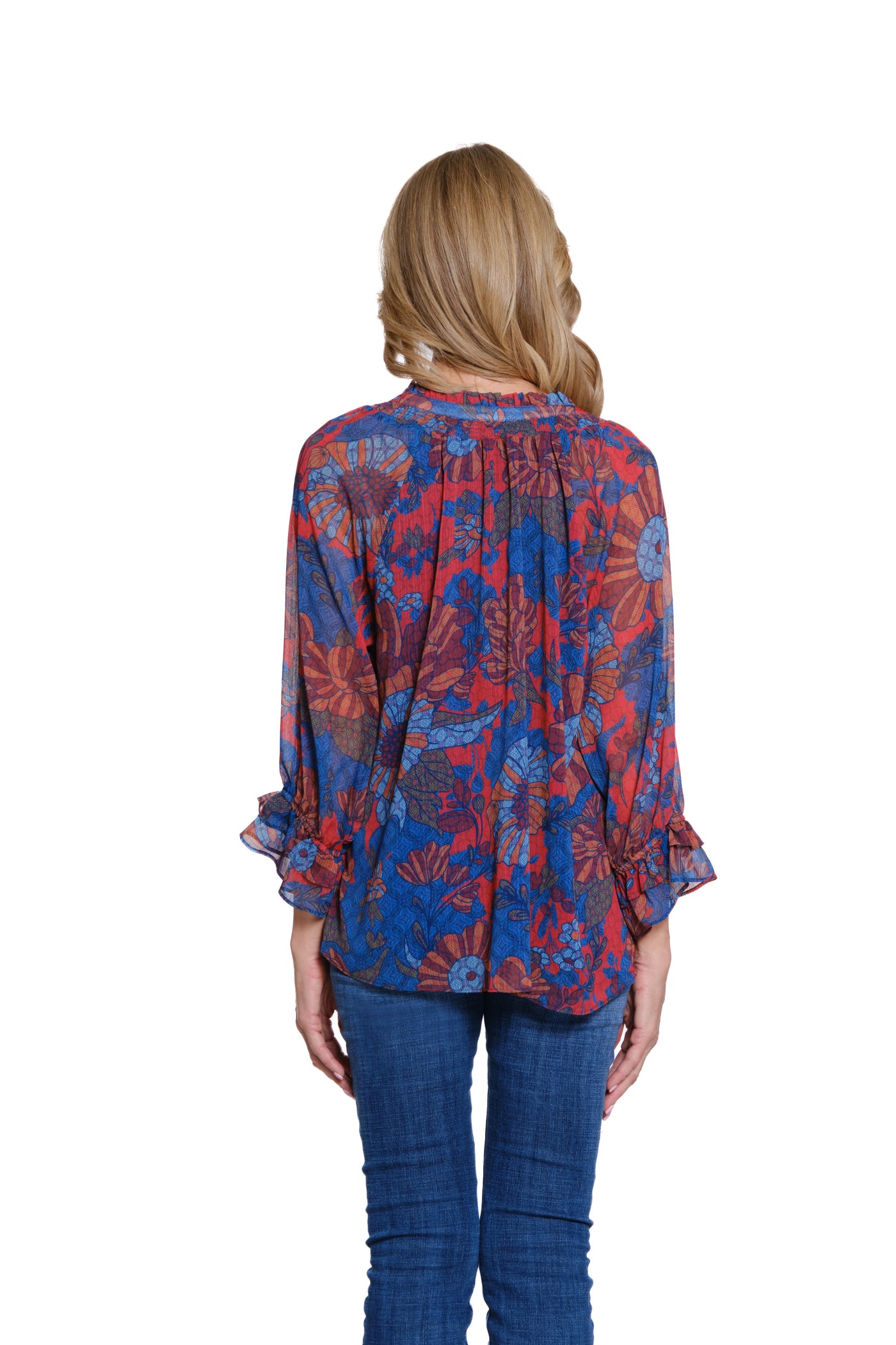 Double Flounce Sleeve Print Top - Multi