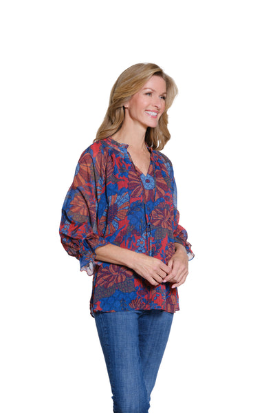 Double Flounce Sleeve Print Top - Multi