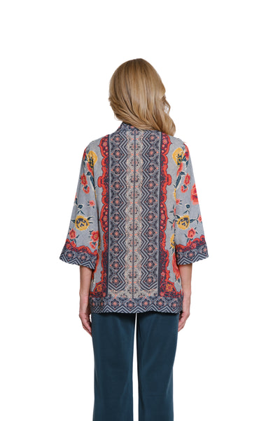 Floral Print Open Front Crepe Jacket - Multi