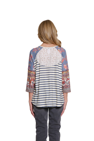 Mixed Print Top with Lace Trim - Petite - Multi