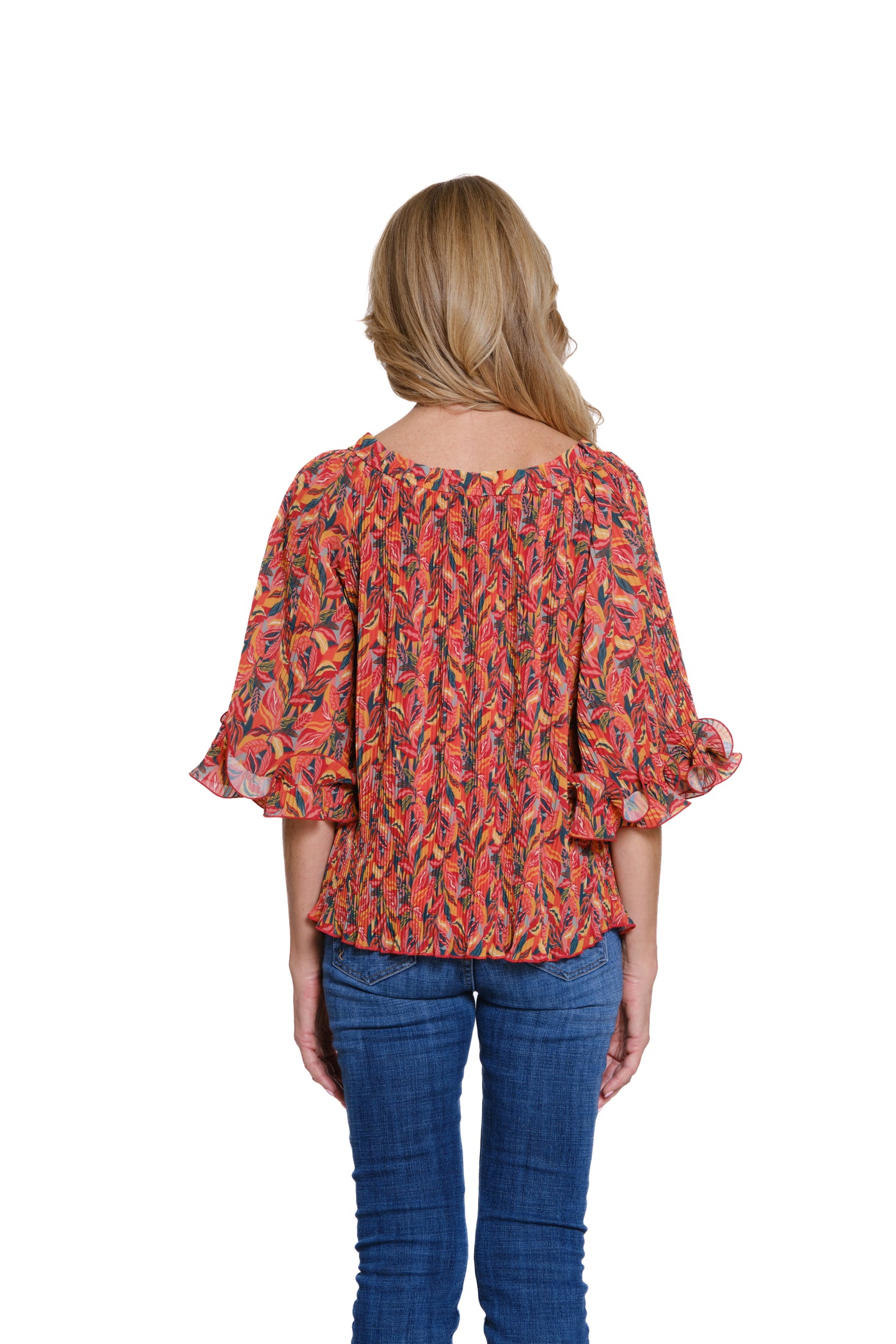 Pleated Printed Georgette Top - Multi