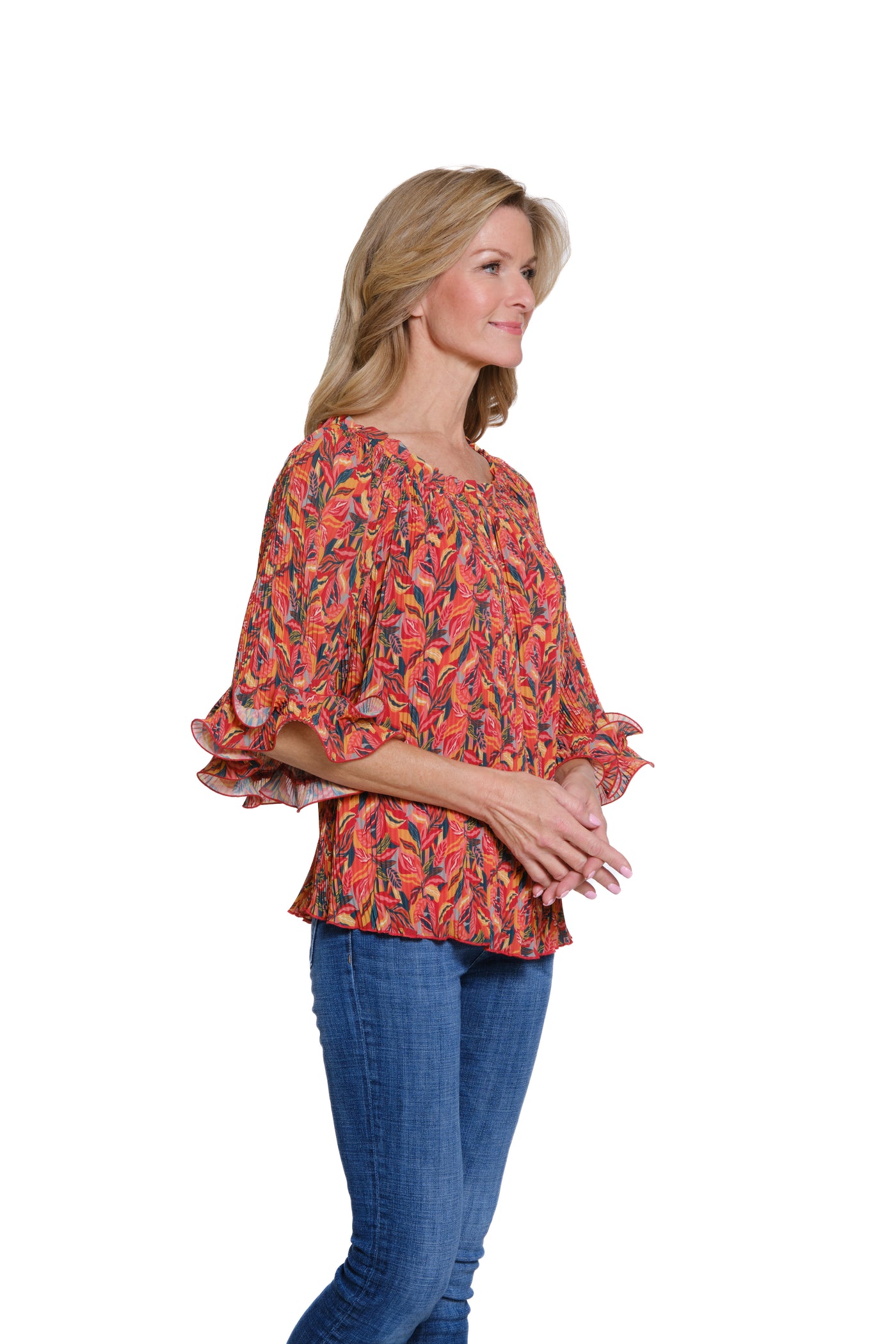Pleated Printed Georgette Top - Multi