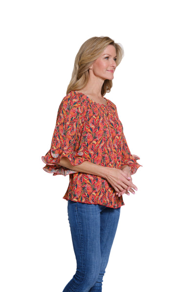 Pleated Printed Georgette Top - Multi