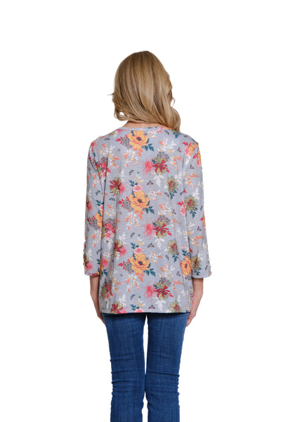 Printed Knit Top with Lace Trim - Multi