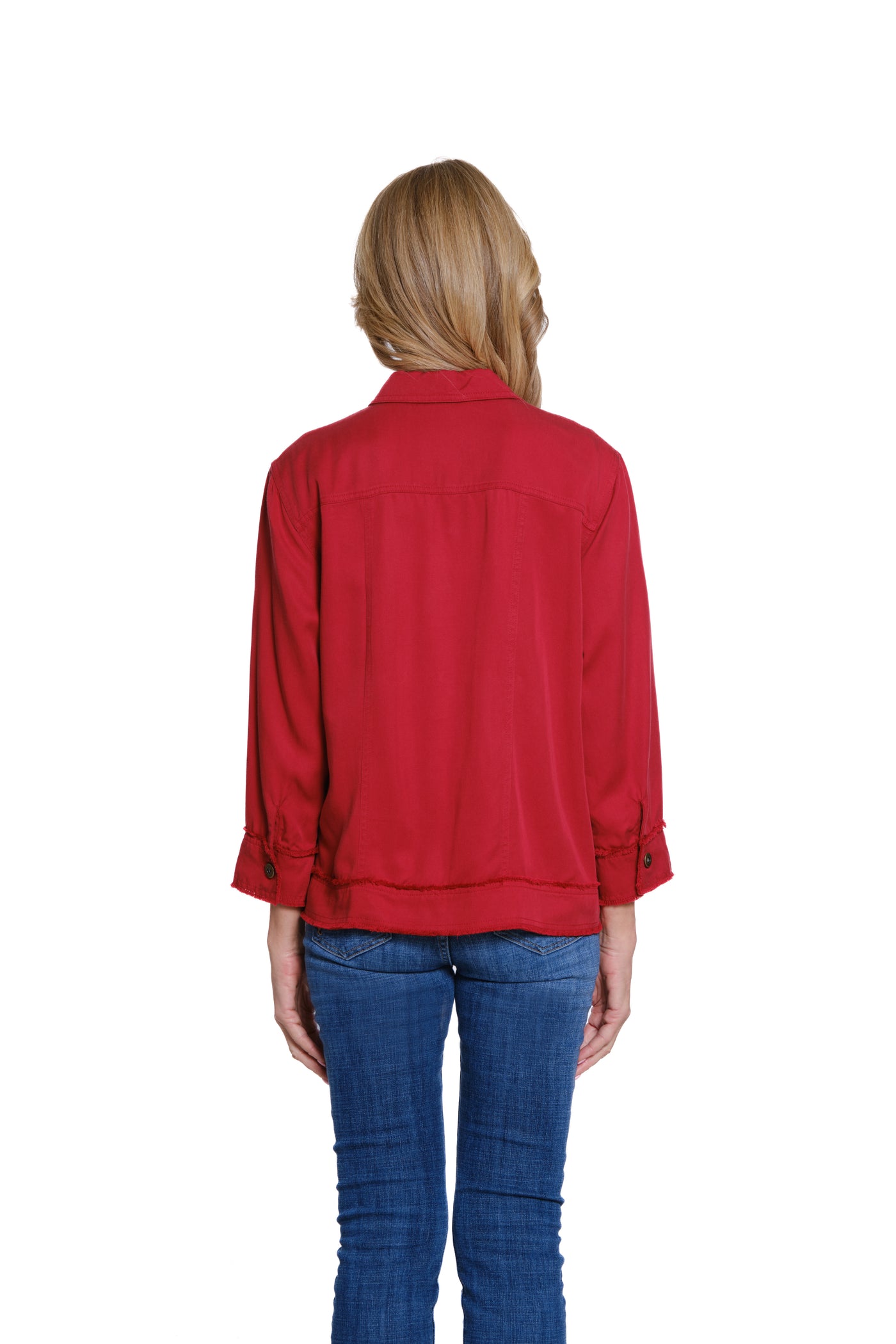 Fringe Hem Jean Jacket - Chili Pepper