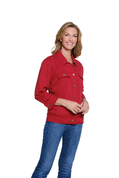Fringe Hem Jean Jacket - Chili Pepper