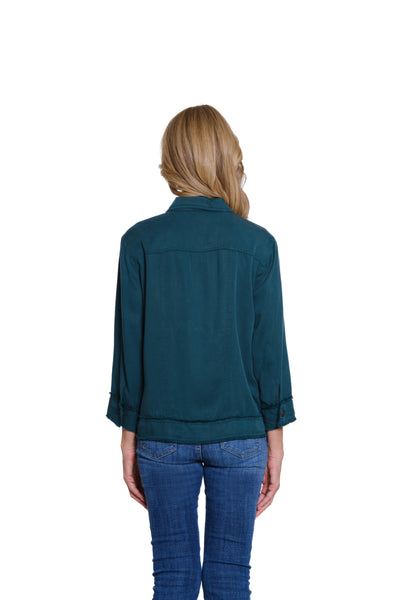 Fringe Hem Jean Jacket - Deep Green