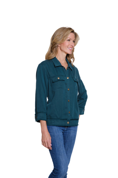 Fringe Hem Jean Jacket - Deep Green
