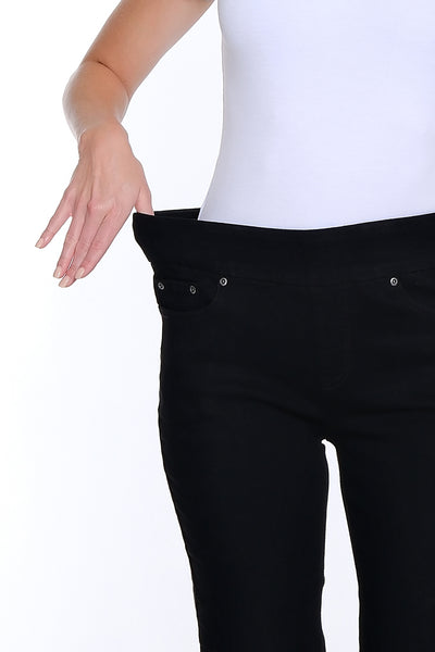 Fine Line Twill Ankle Pant with Eyelet Scallop Hem - Black