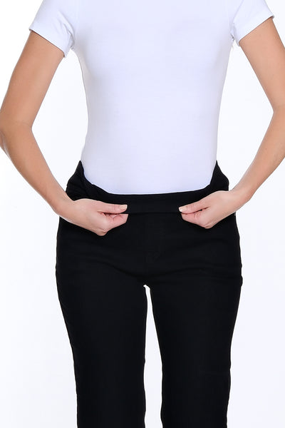 Fine Line Twill Ankle Pant with Eyelet Scallop Hem - Black