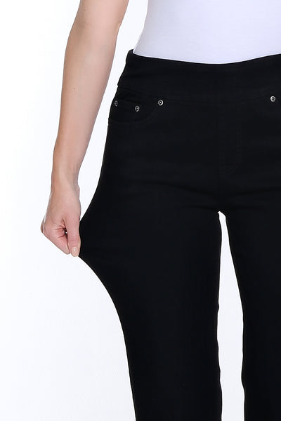 Fine Line Twill Ankle Pant with Eyelet Scallop Hem - Black