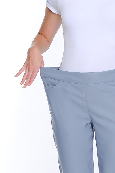 Fine Line Twill Ankle Pant with Eyelet Scallop Hem - Chambray