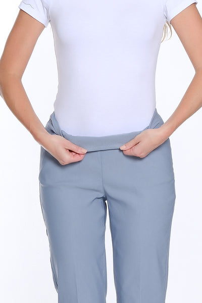Fine Line Twill Ankle Pant with Eyelet Scallop Hem - Chambray
