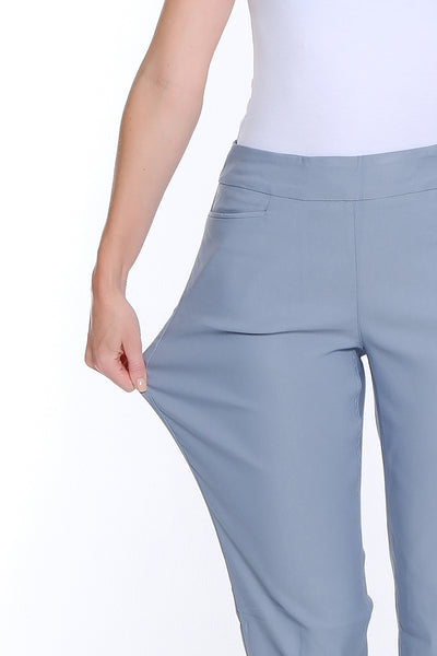 Fine Line Twill Ankle Pant with Eyelet Scallop Hem - Chambray