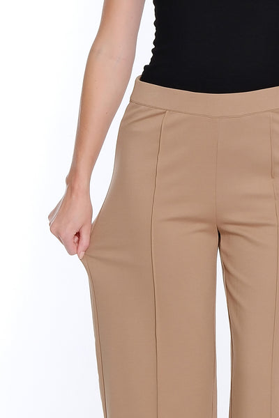 Ponte Wide Leg Crop Pant - Tan