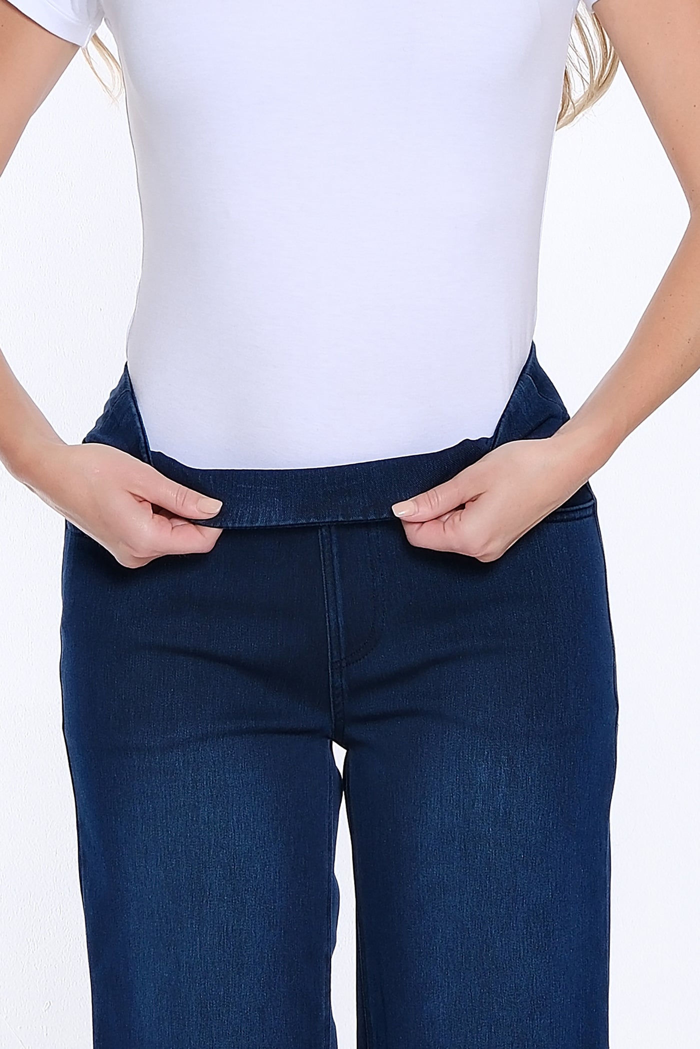 Stretch Knit Wide Leg Denim Ankle Jean - Midnight Indigo