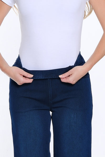 Stretch Knit Wide Leg Denim Ankle Jean - Midnight Indigo
