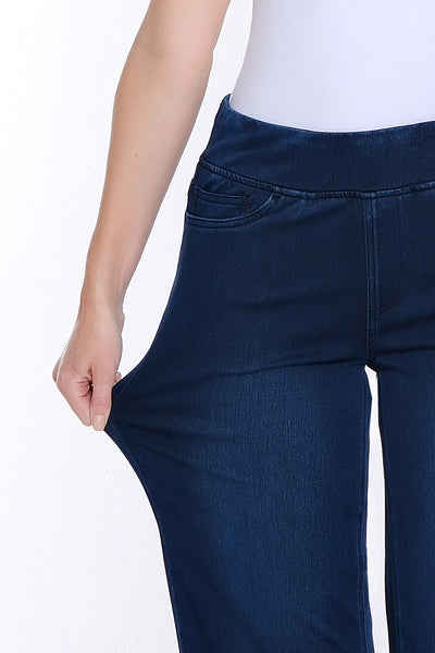 Stretch Knit Wide Leg Denim Ankle Jean - Midnight Indigo