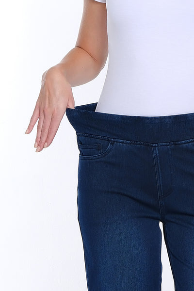 Stretch Knit Wide Leg Denim Ankle Jean - Midnight Indigo