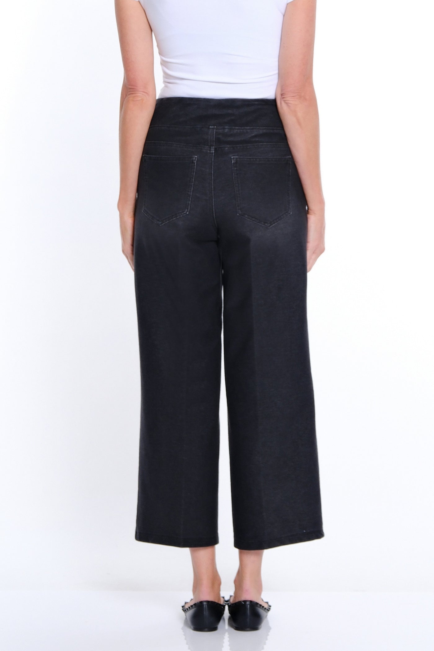 Stretch Knit Wide Leg Denim Ankle Jean - Medium Grey Denim