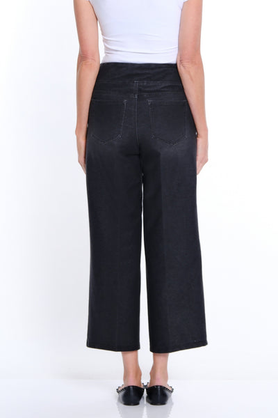 Stretch Knit Wide Leg Denim Ankle Jean - Medium Grey Denim