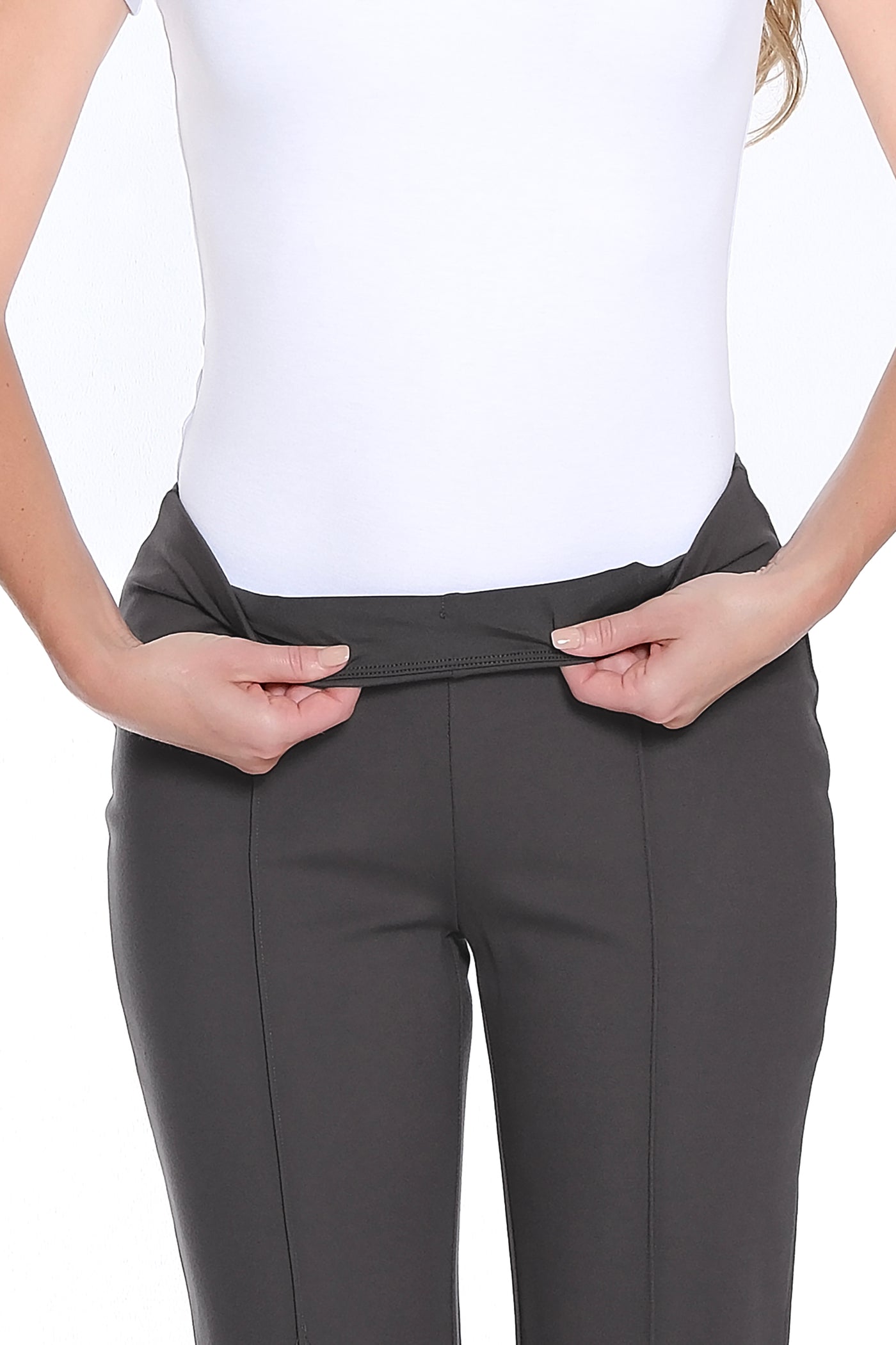 Stretch Ponte Pintuck Flare Leg Pant - Grey