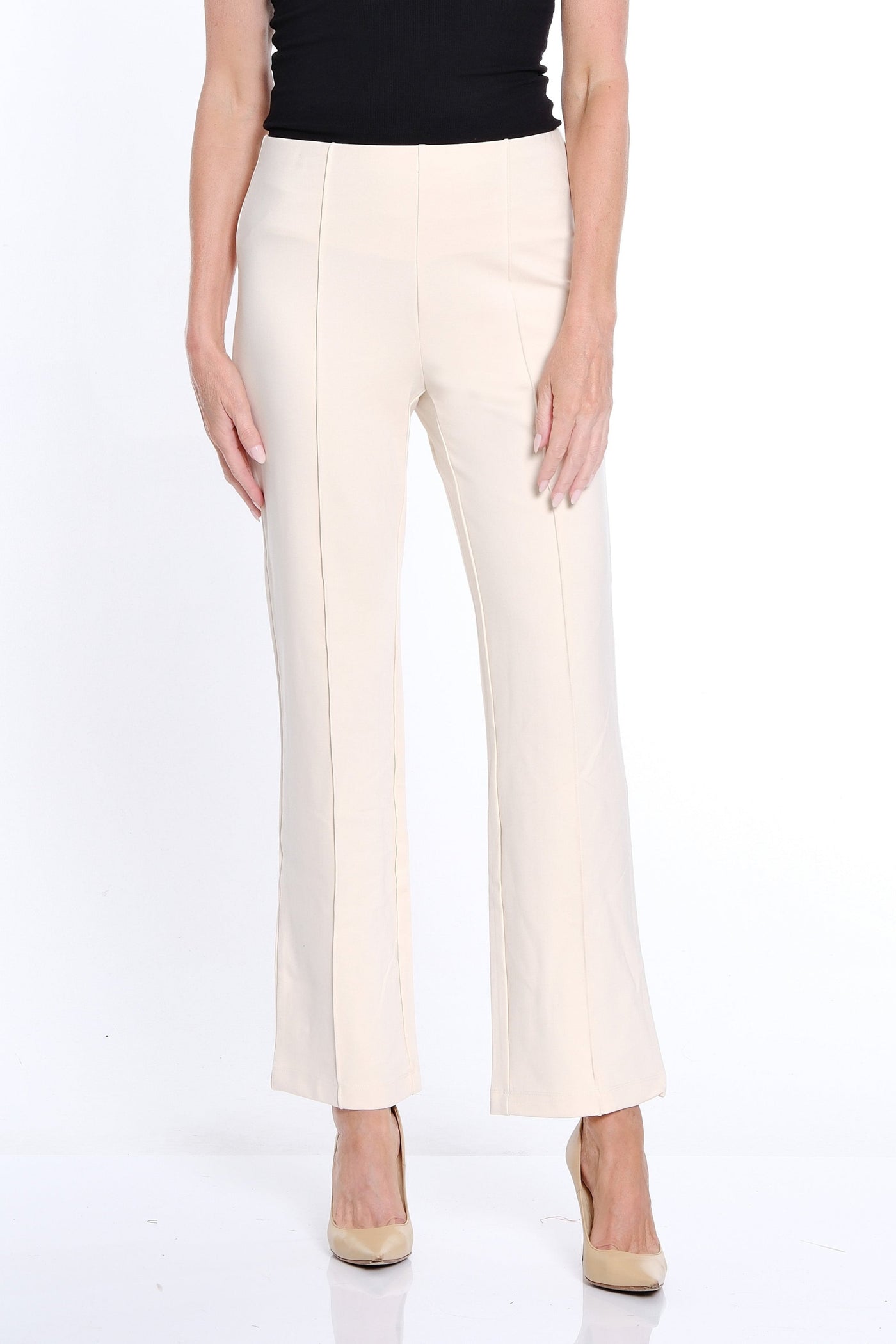 Stretch Ponte Pintuck Flare Leg Pant - Winter White
