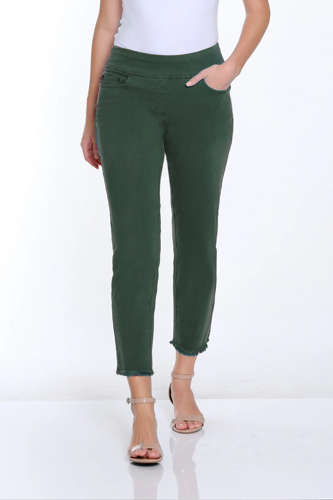 Silk Stretch Denim Ankle Jean - Deep Green