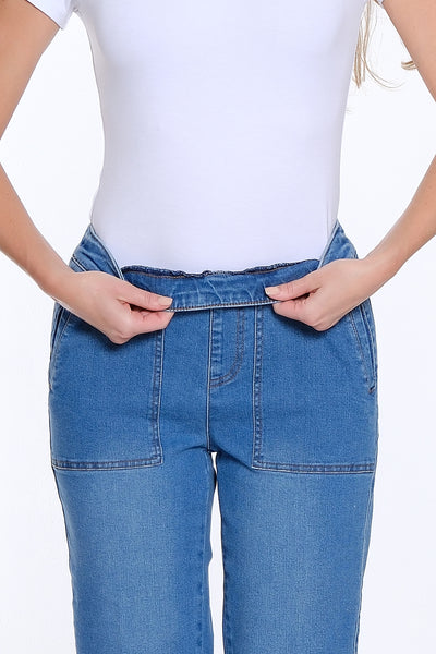 Wide Leg Crop Denim Jean with Fringe Hem - Medium Indigo