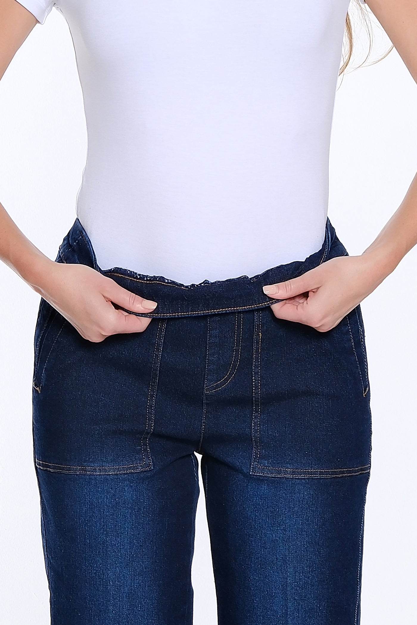 Wide Leg Crop Denim Jean with Fringe Hem - Midnight Indigo