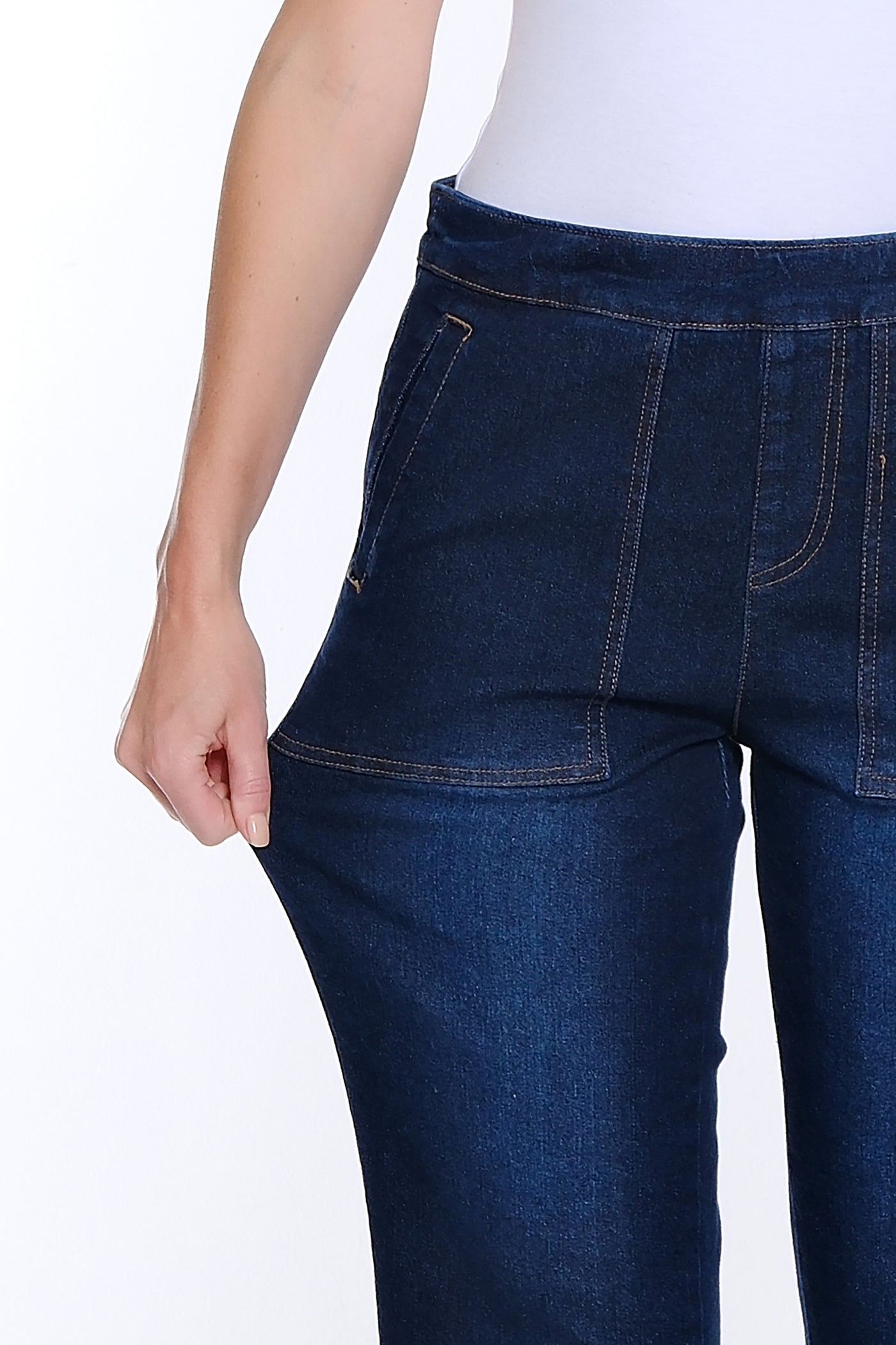 Wide Leg Crop Denim Jean with Fringe Hem - Midnight Indigo
