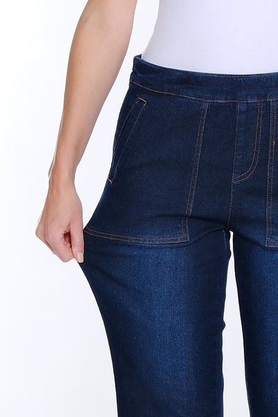 Wide Leg Crop Denim Jean with Fringe Hem - Midnight Indigo