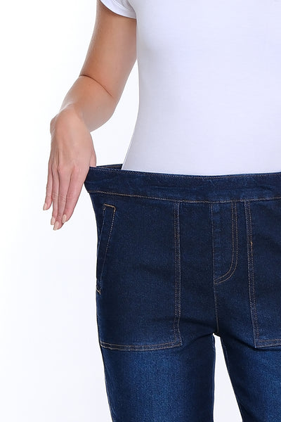 Wide Leg Crop Denim Jean with Fringe Hem - Midnight Indigo
