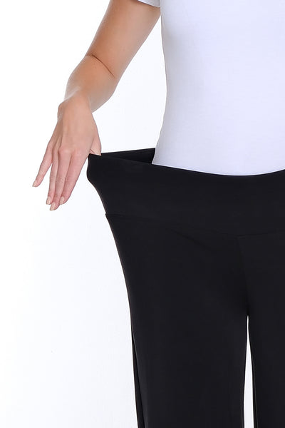 Wide Band Knit Wide Leg Ankle Pant - Black