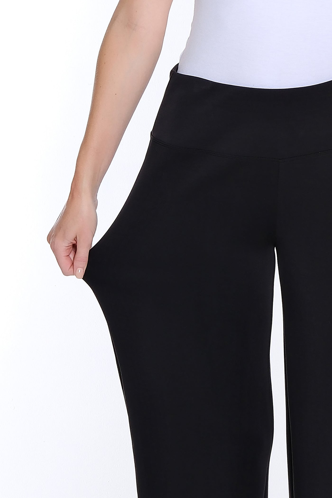 Wide Band Knit Wide Leg Ankle Pant - Black