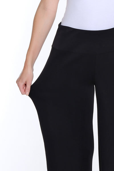 Wide Band Knit Wide Leg Ankle Pant - Black