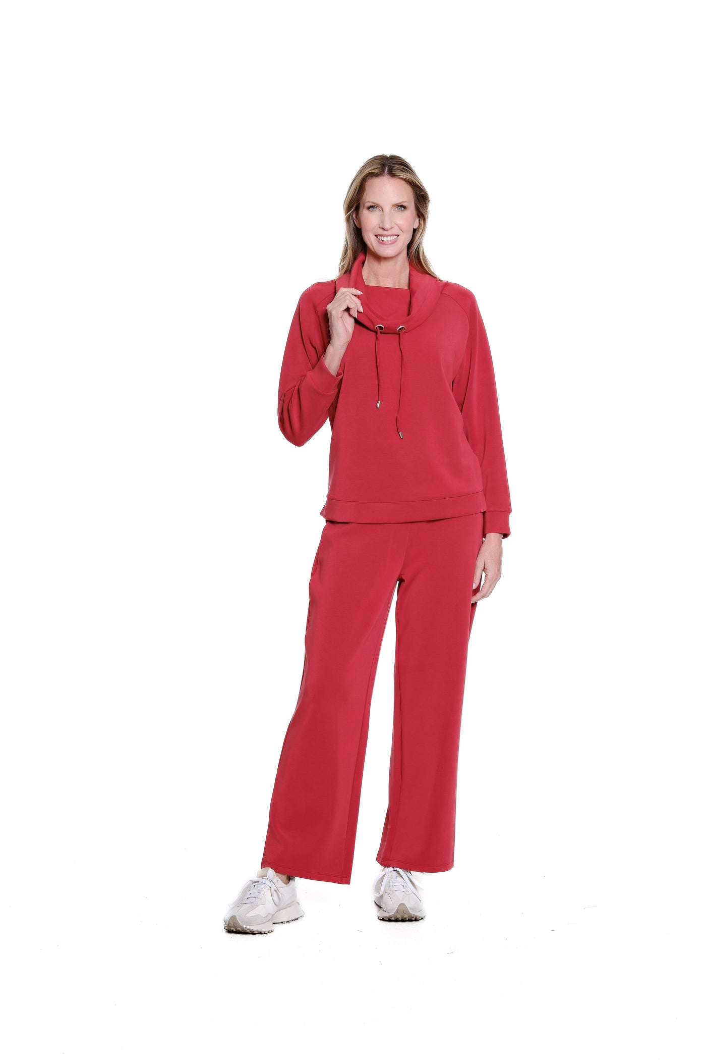 Wide Band Knit Wide Leg Ankle Pant - Plus - Crimson