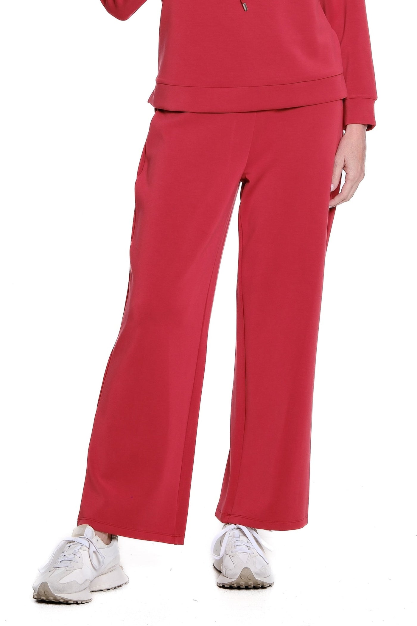Wide Band Knit Wide Leg Ankle Pant - Petite - Crimson