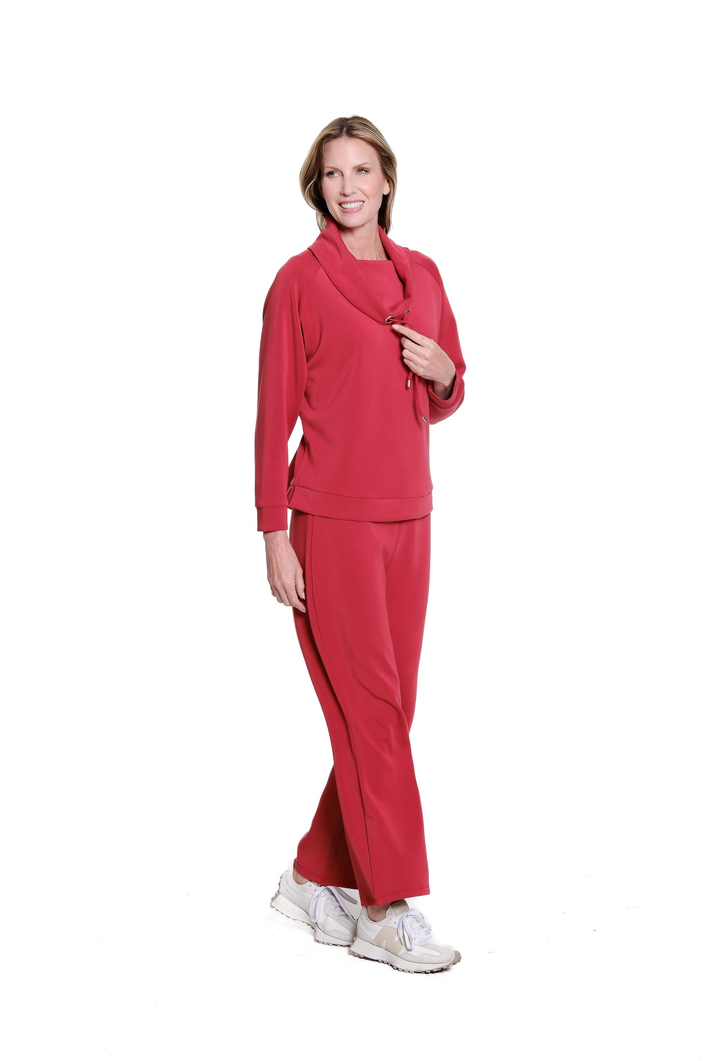Wide Band Knit Wide Leg Ankle Pant - Plus - Crimson