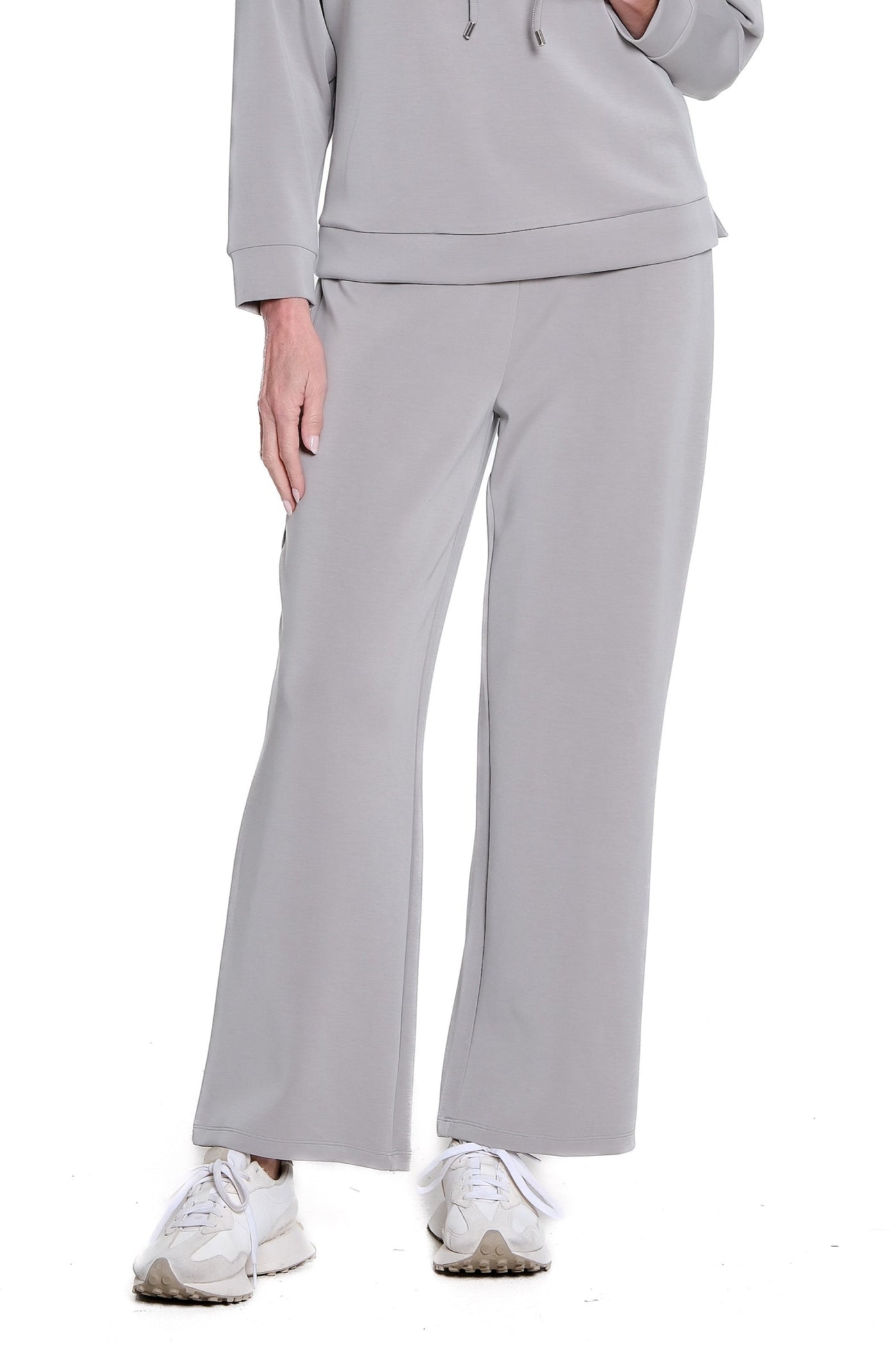 Wide Band Knit Wide Leg Ankle Pant - Plus - Frost Grey