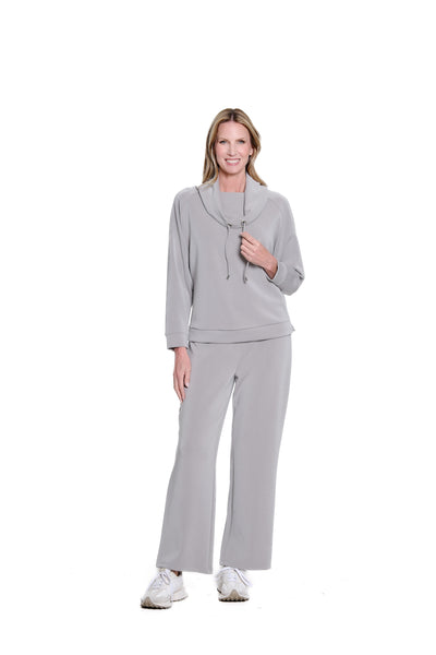 Wide Band Knit Wide Leg Ankle Pant - Plus - Frost Grey