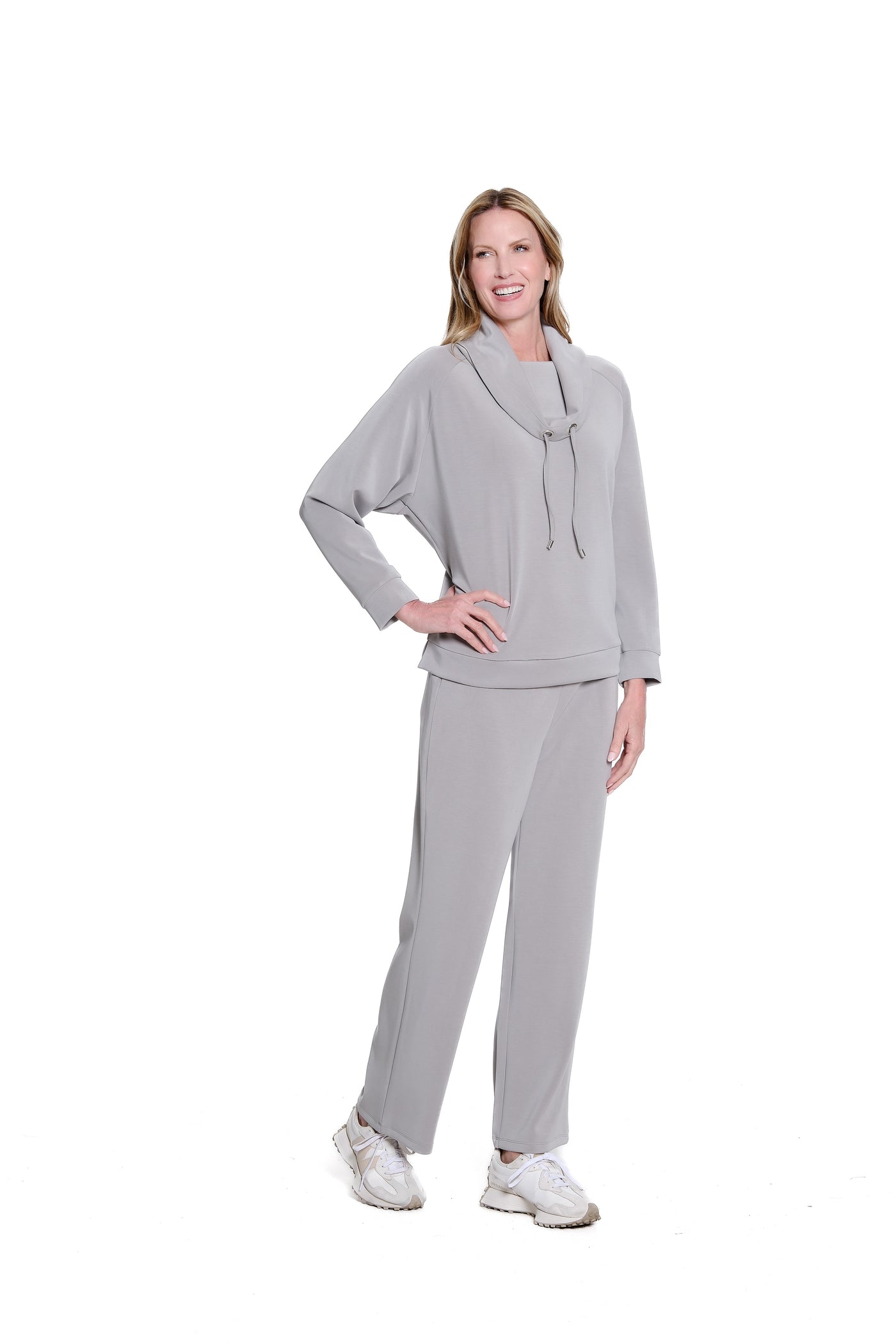 Wide Band Knit Wide Leg Ankle Pant - Plus - Frost Grey