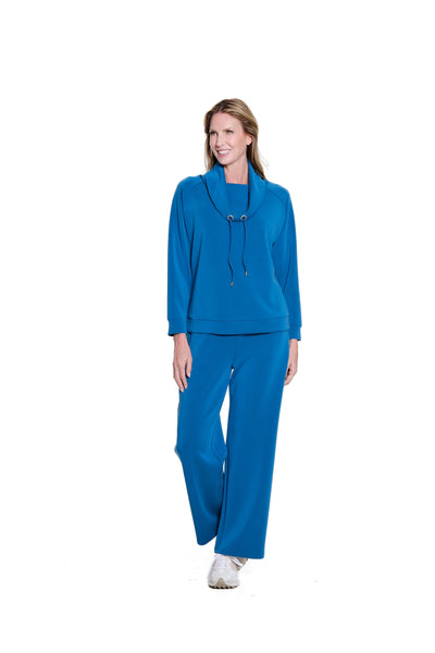 Wide Band Knit Wide Leg Ankle Pant - Petite - Peacock