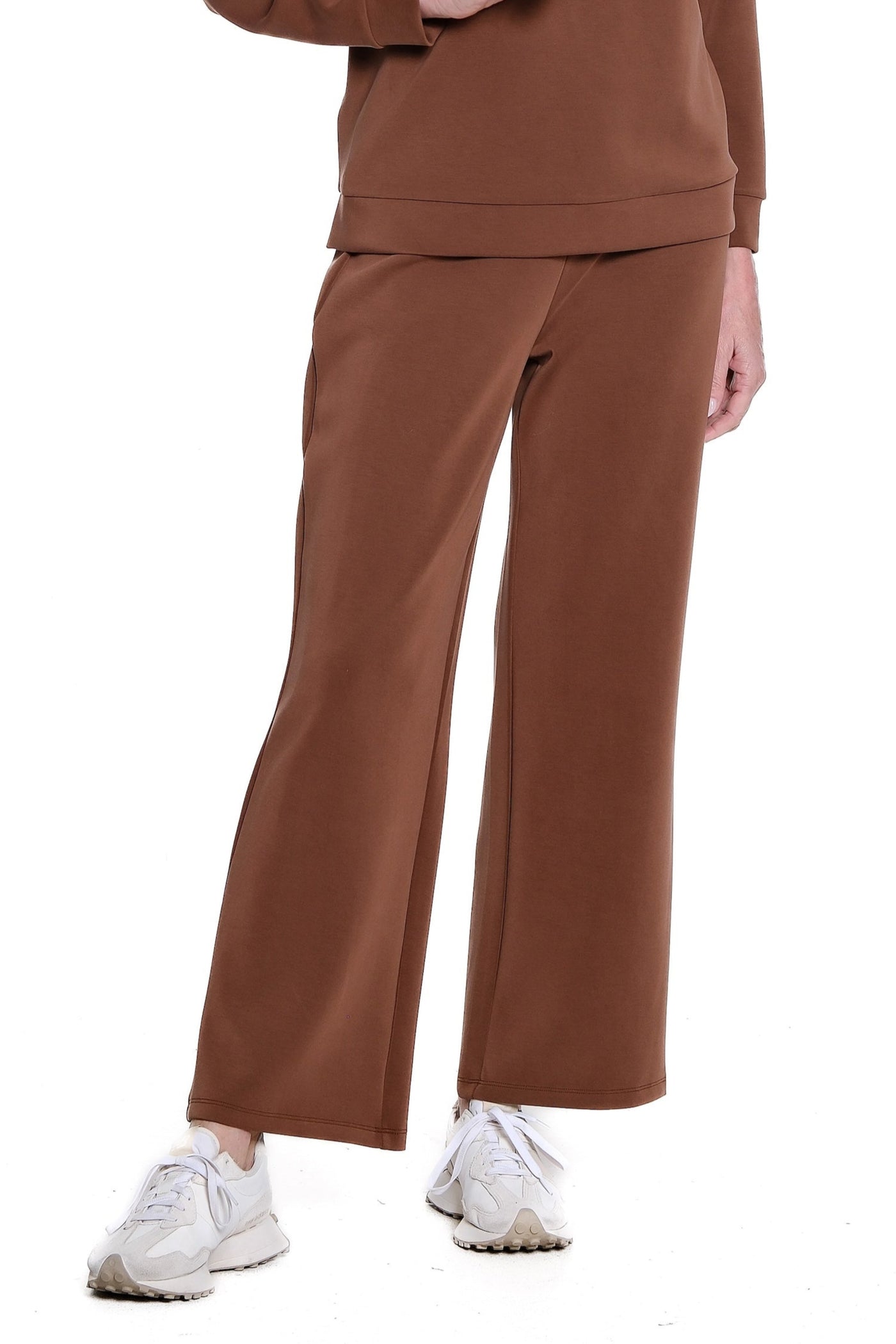Wide Band Knit Wide Leg Ankle Pant - Plus - Rich Chocolate