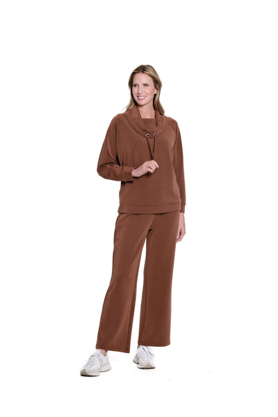 Wide Band Knit Wide Leg Ankle Pant - Plus - Rich Chocolate